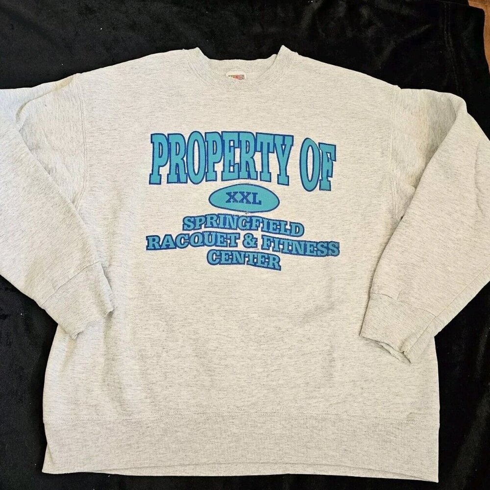 Vintage Sweatshirt Crewneck Gray M Distressed Springfield Racquet Fitness Center